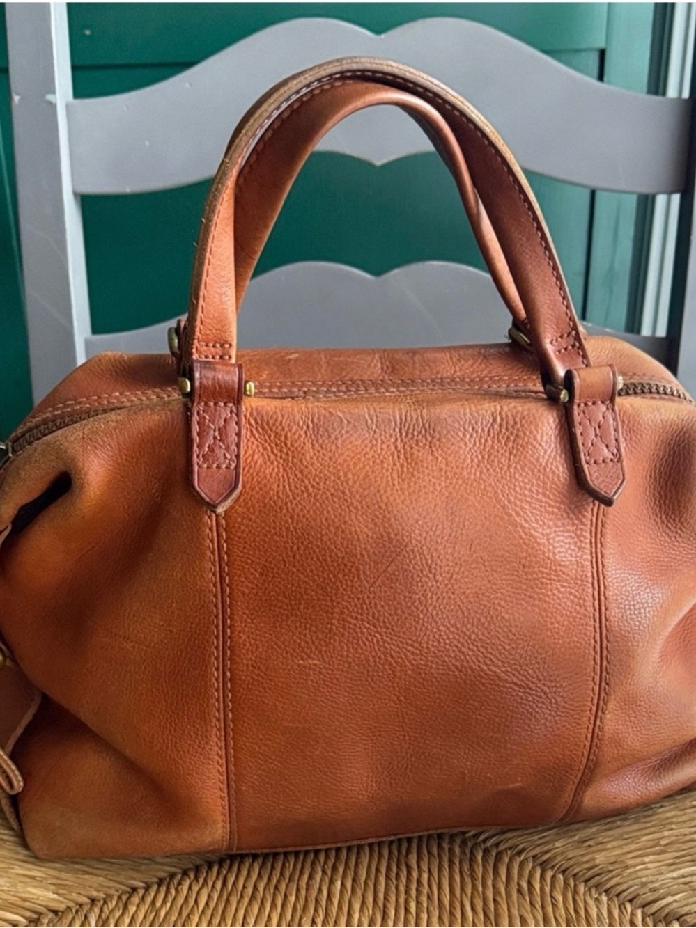Madewell Glasgow Leather Satchel brass hardware